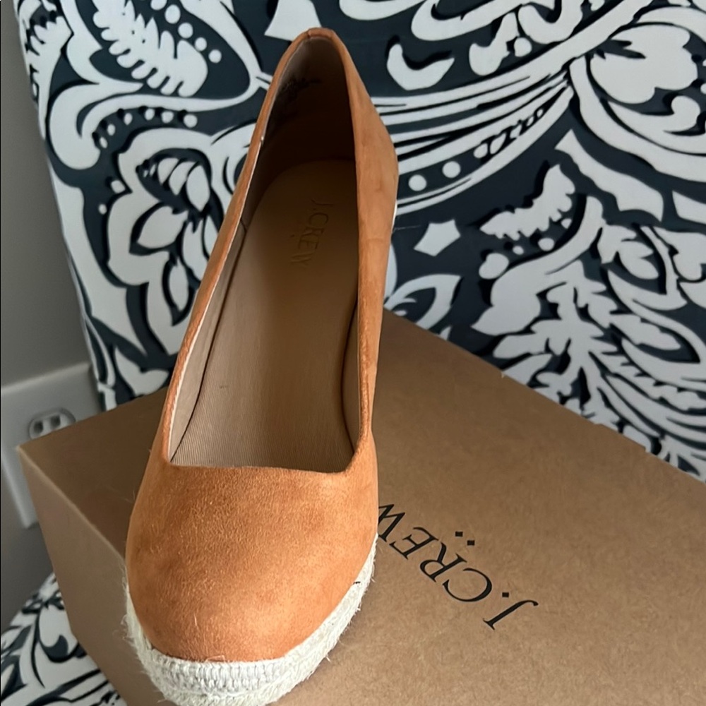 J. Crew Factory Tan Sueded Espadrille Wedge Shoes Size 7